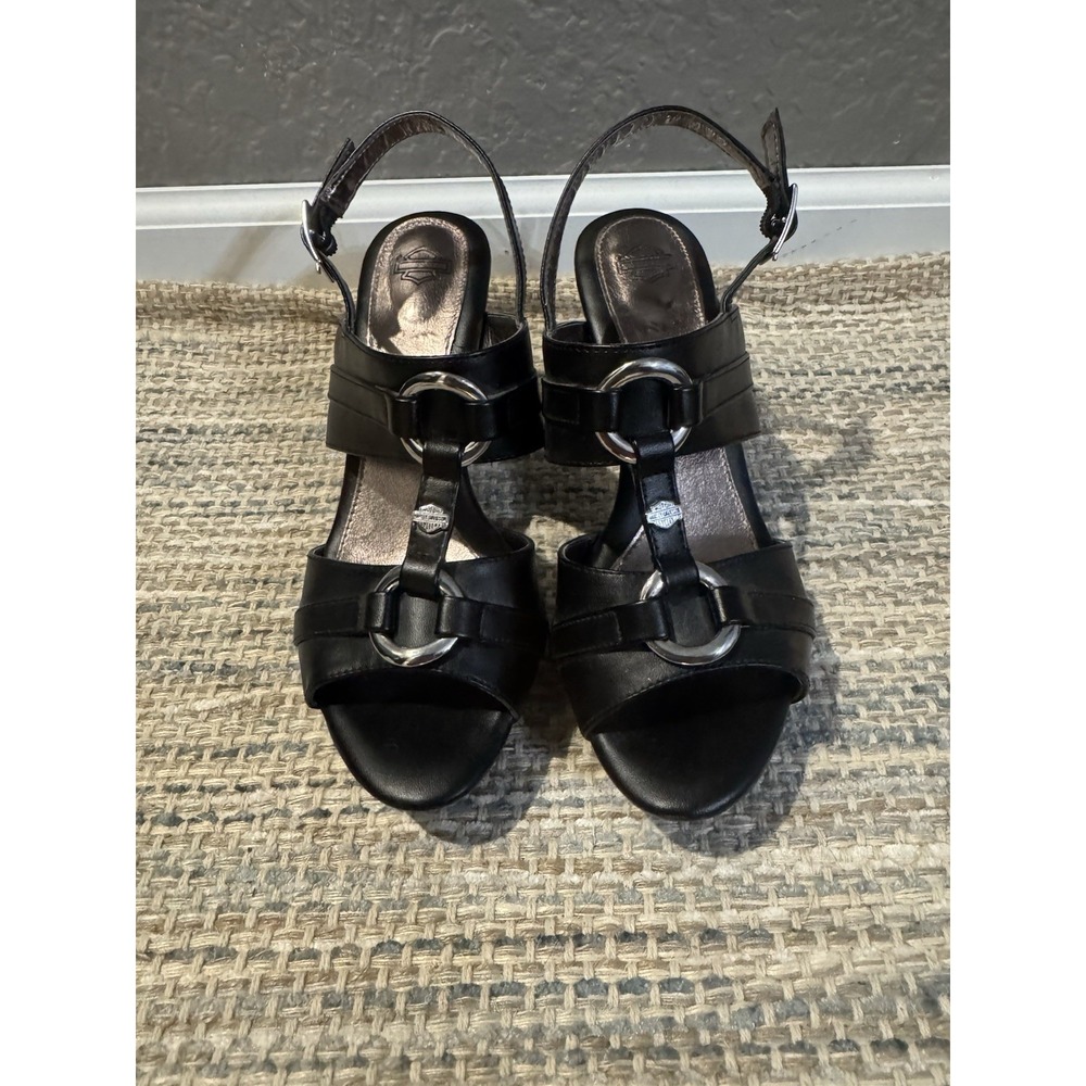 Harley Davidson Women's Dianna Sandals Silver O Ring Size 7 Black